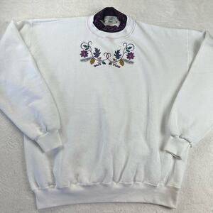 Orvis Vintage Double Neck Floral Embroidered Sweatshirt Size Large USA